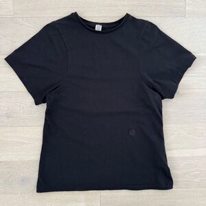 Toteme Espera Black T-Shirt with Curved Seam and Embroidered Logo - Size M